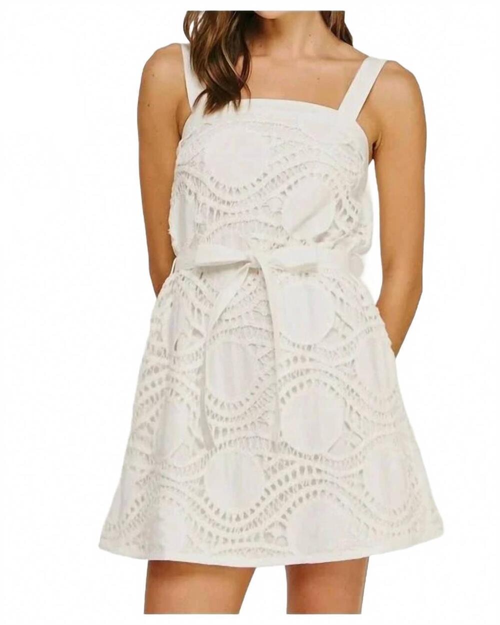 NEW STRUT & BOLT dotted crochet mini dress in white